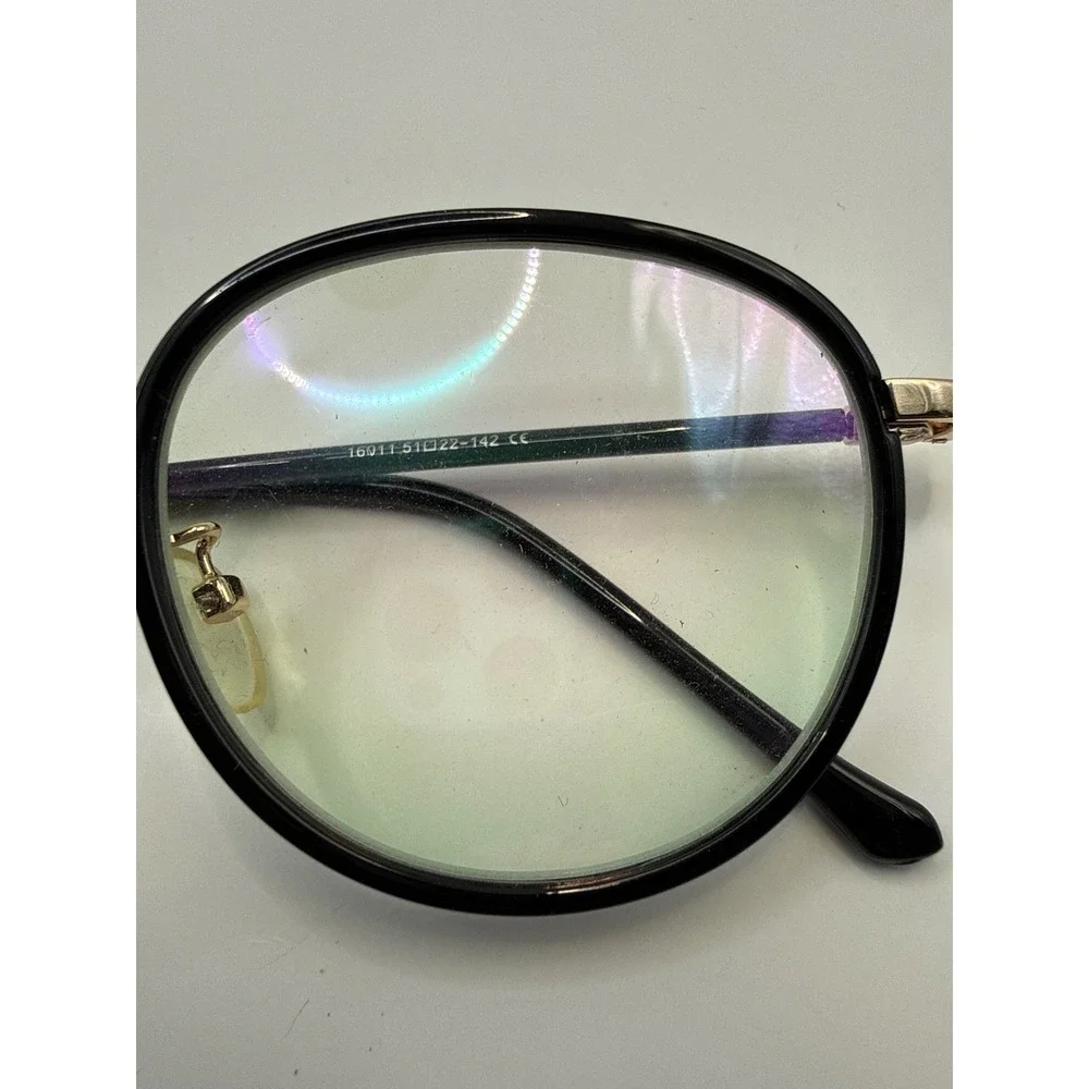Round Black and Gold Frame Glasses 16011 51-22-142 Clear Lens Eyewear